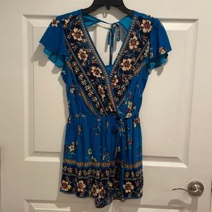 blue floral romper